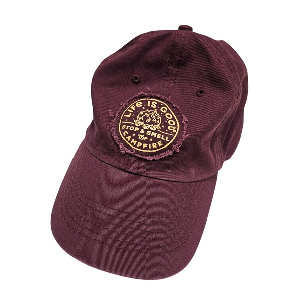 Life Is Good Accessories - Life Is Good Cotton Baseball Cap With Quote Stop & Smell The Campfire Burgundy A